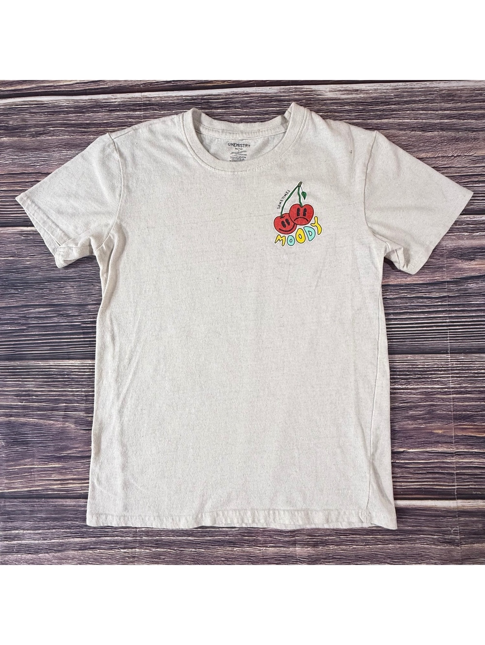 Chemistry Cherry “Moody” Graphic T-Shirt Juniors Size S Cream Streetwear